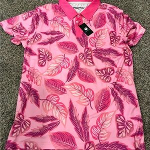 Pink Leaf Print Polo Shirt